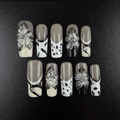 02 - Noah-UlightLong square French tip press on nails with 3D floral charms