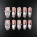 57 - Noah-UlightPink chrome square press on nails with 3D flowers and pearl accents