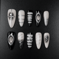 Black white silver gothic press-on nails with chrome details