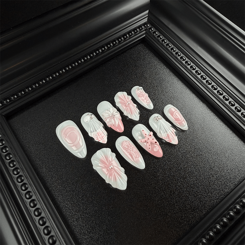 Ocean Themed Press On Nails, Medium Almond Sea Life Design - Noah-UlightOcean Themed Press On Nails, Medium Almond Sea Life Design